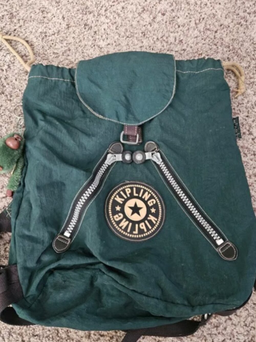 Kipling Original Flap Backpack – Green with Monkey Keychain